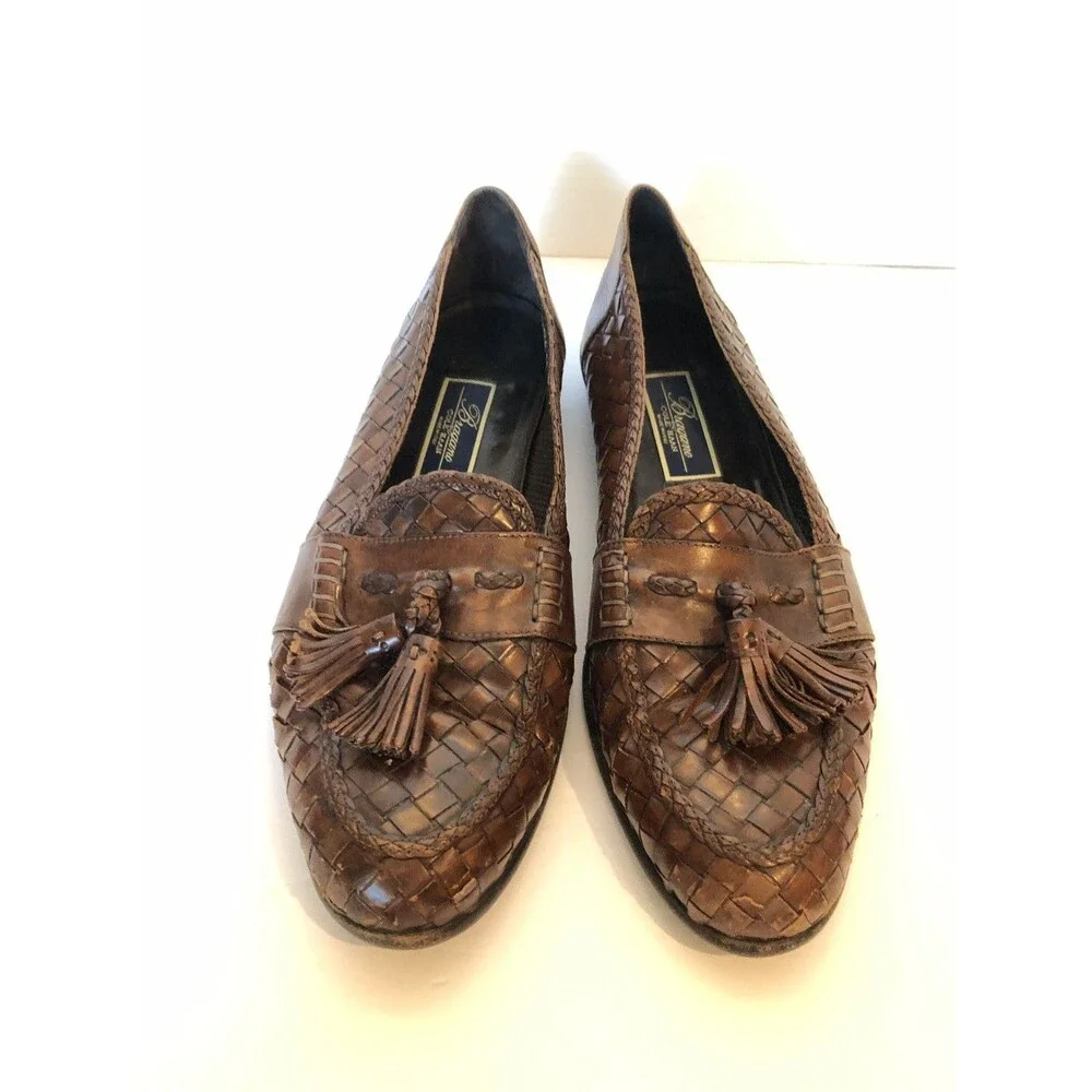 Cole Haan Bragano Mens 11 N Italian Brown Woven Leather Tassel Loafers VTG Shoes
